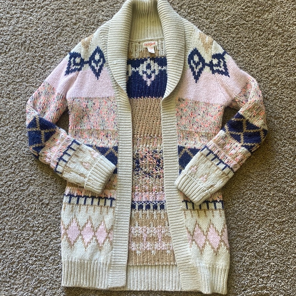 Cat & Jack Aztec Cardigan Sweater with Gold threading